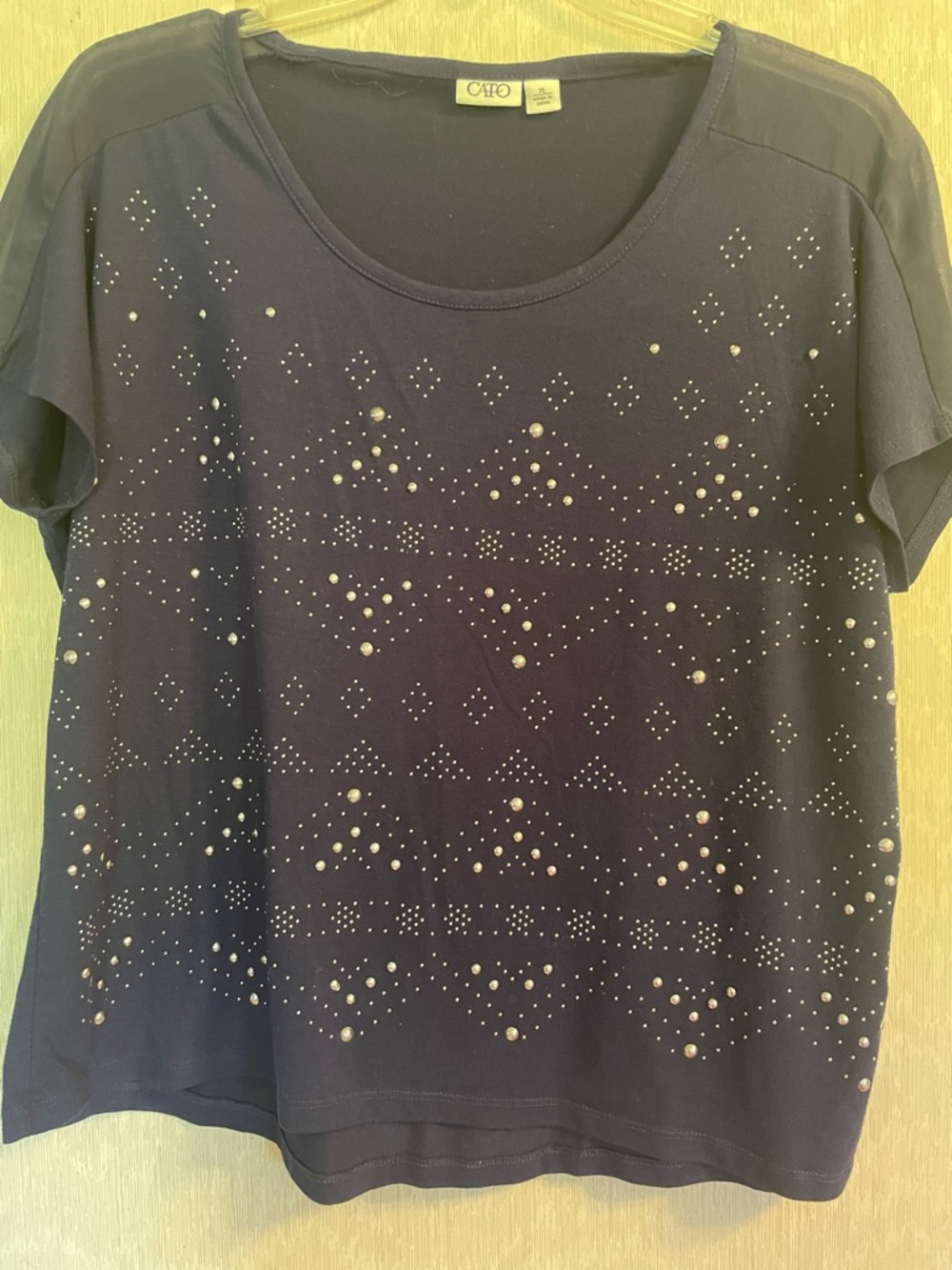 Cato Navy Short Sleeve Top with Silver Studded Accents